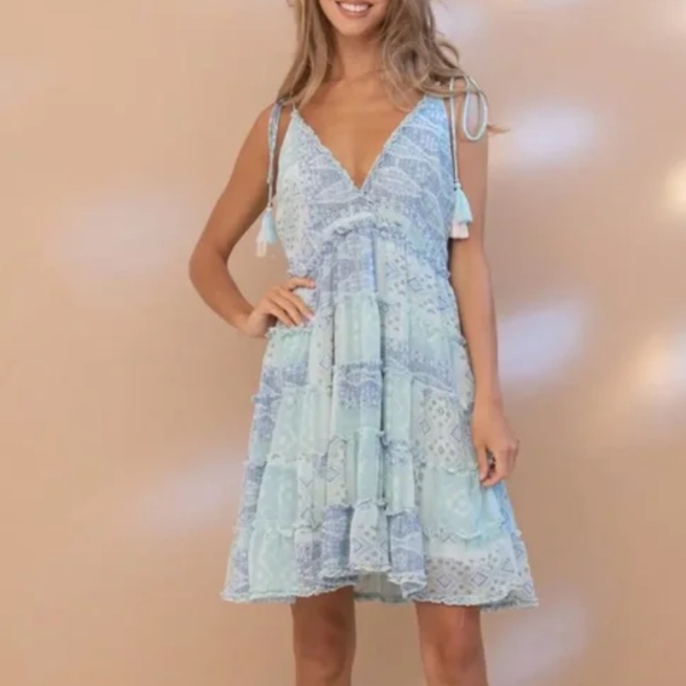 ❤ Blue B “ Ocean “ BLUE B Chiffon Tiered Summer Tank Halter Dress BR52 - Picture 9 of 9